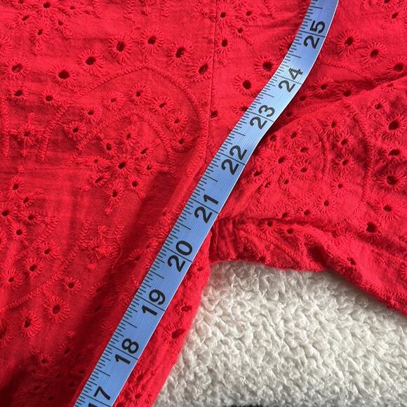 Built By Dreamers Red Lace Jumpsuit Size Medium Eyelet Ruffle Hem Capri Length - Picture 8 of 13